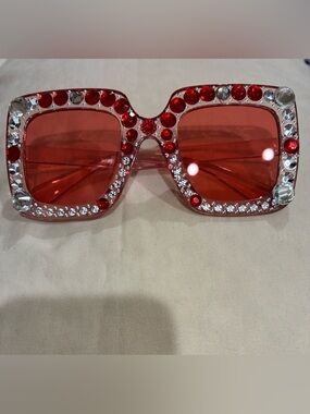Red Crystal-Embellished Square Sunglasses - Women Accessories customized